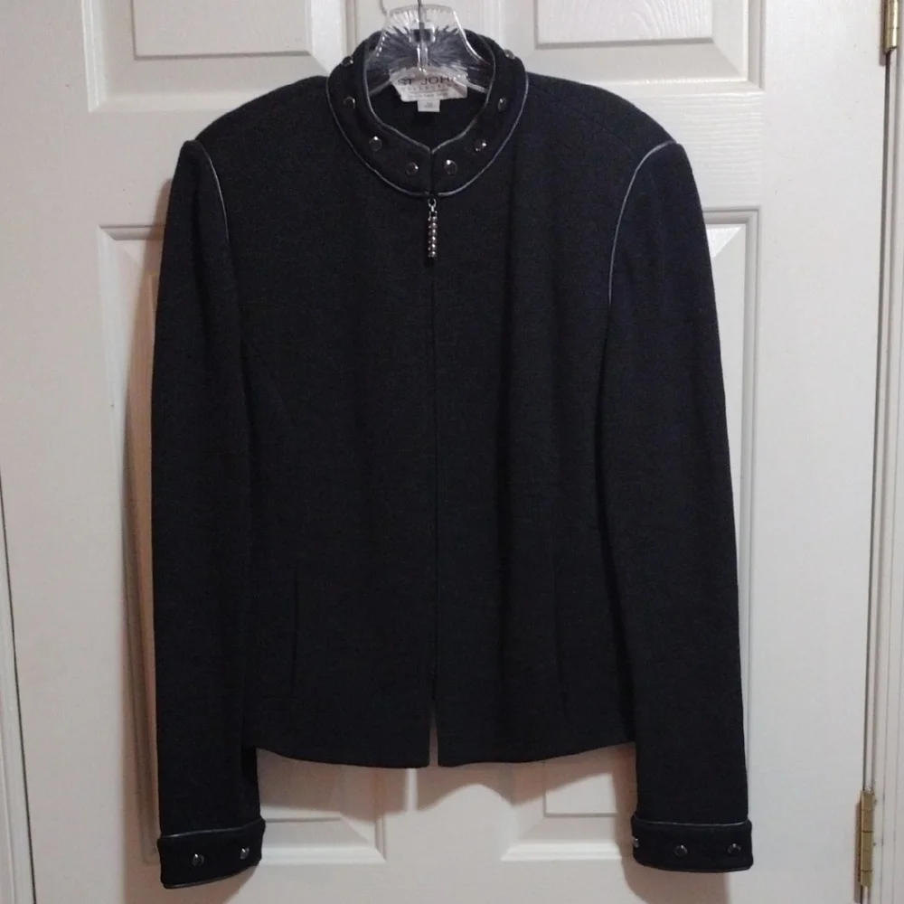 ST. John Collection By Marie Gray Vintage Santana Knit Blazer Charcoal Size 10 - Picture 1 of 12